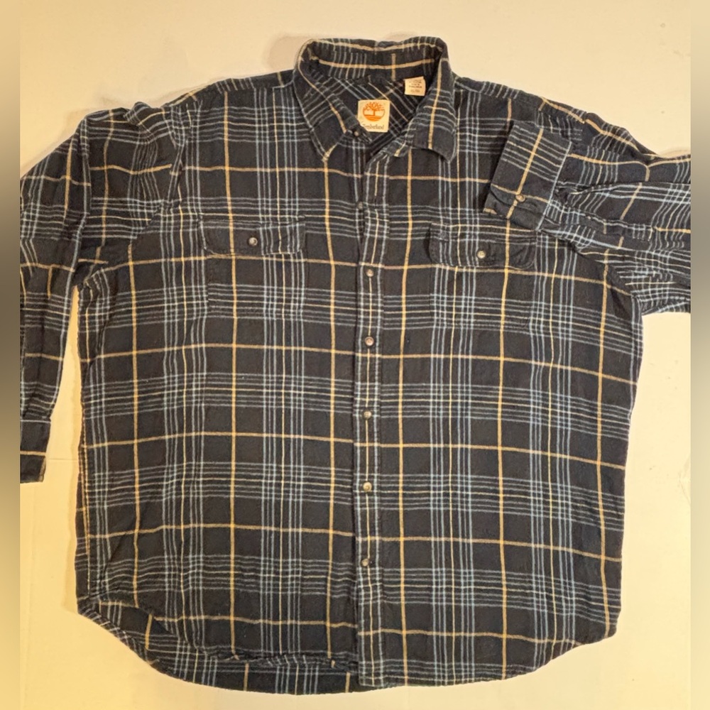 Timberland Men’s‎ Blue plaid 100% Cotton Flannel Button Up Long Sleeve Shirt XL